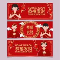 persone che salutano la collezione di banner gong xi fa cai vettore