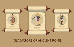 poster isometrico dei gladiatori romani vettore