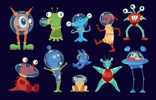 set di personaggi alieni dei cartoni animati