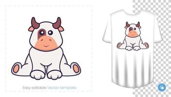 simpatico personaggio di mucca. stampe su t-shirt, felpe, custodie per cellulari, souvenir. illustrazione vettoriale isolato su sfondo bianco.