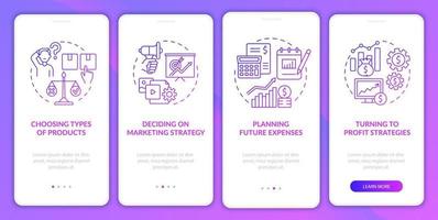 schermata della pagina dell'app mobile di onboarding del modello di business gradiente. servizi aziendali procedura dettagliata 4 passaggi istruzioni grafiche con concetti. ui, ux, gui modello vettoriale con illustrazioni a colori lineari