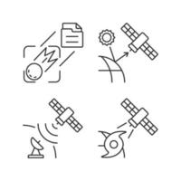 set di icone lineari dei satelliti di monitoraggio climatico. sistema di osservazione meteorologica della terra. simboli di contorno linea sottile personalizzabili. illustrazioni di contorno vettoriale isolato. tratto modificabile