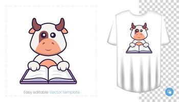 simpatico personaggio di mucca. stampe su t-shirt, felpe, custodie per cellulari, souvenir. illustrazione vettoriale isolato su sfondo bianco.