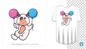 simpatico personaggio di mucca. stampe su t-shirt, felpe, custodie per cellulari, souvenir. illustrazione vettoriale isolato su sfondo bianco.