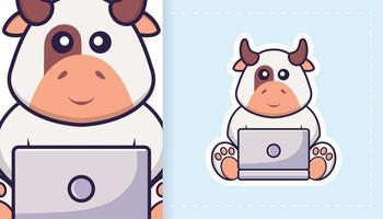 simpatico personaggio mascotte mucca. può essere utilizzato per adesivi, toppe, tessuti, carta. illustrazione vettoriale