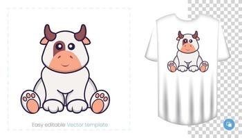 simpatico personaggio di mucca. stampe su t-shirt, felpe, custodie per cellulari, souvenir. illustrazione vettoriale isolato su sfondo bianco.