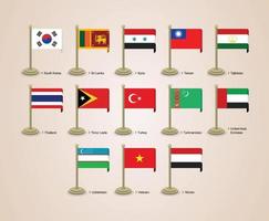 illustrazione grafica vettoriale delle bandiere dei paesi asiatici con pali