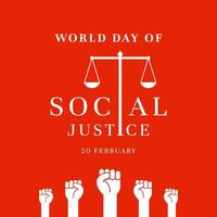 illustrazione vettoriale del manifesto della giornata mondiale della giustizia sociale su uno sfondo rosso