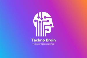 uomo testa e chip techno cervello logo multimediale vettore