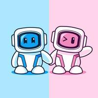 design del personaggio del partner robot blu e rosa vettore