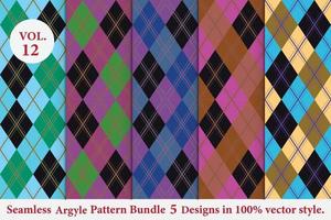argyle pattern bundle 5 disegni,argyle vector,geometrico,sfondo,carta da imballaggio,tessuto,classico lavorato a maglia,plaid vettore