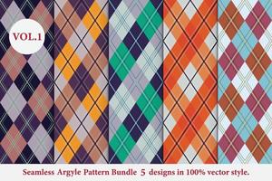 argyle pattern bundle 5 disegni,argyle vector,geometrico,sfondo,carta da imballaggio,tessuto,classico lavorato a maglia,plaid vettore