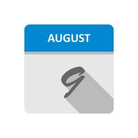 9 agosto Data su un calendario per un solo giorno vettore