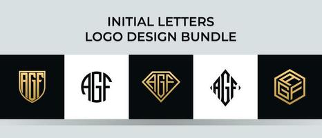 lettere iniziali agf logo design bundle vettore