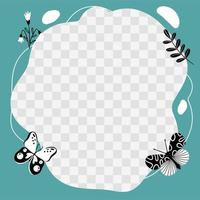 insetti, farfalle, coleotteri, fiori. cornice vettoriale sotto forma di un punto in stile cartone animato piatto. modello per foto per bambini, cartoline, inviti.
