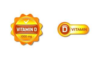 logo etichetta vitamina d. con l'icona di spunta. sul gradiente di colore giallo e bianco. modello di pulsante premium e di lusso vettore