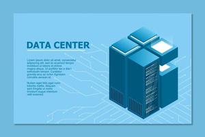 concetto di grande centro di elaborazione dati. centro dati isometrico. disegno vettoriale di server isometrici. Banca dati. server di hosting o concetto di stanza del centro dati. illustrazione vettoriale