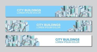 modello di progettazione di banner di edifici isometrici della città con spazio per il testo. design moderno del modello di terzo banner. terzi colorati impostare il vettore del modello. illustrazione vettoriale