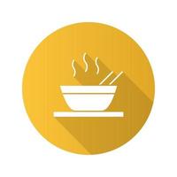 icona del glifo con ombra lunga design piatto piatto cinese caldo. zuppa, ramen, riso o pasta. illustrazione vettoriale silhouette
