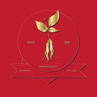 radice di ginseng rosso coreano o cinese, etichetta di testo in ginseng coltivato coreano. simbolo del ginseng per cosmetici coreani, medicina cinese, prodotti alimentari, confezioni di tè. illustrazione vettoriale