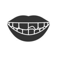 icona del glifo con dente rotto. dente scheggiato. simbolo di sagoma. spazio negativo. illustrazione vettoriale isolato