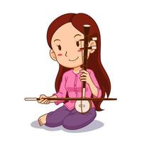 personaggio dei cartoni animati della ragazza che gioca a saw-u. strumento ad arco tailandese. vettore