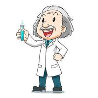 personaggio dei cartoni animati dello scienziato che tiene una provetta.
