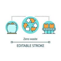 icona del concetto di produzione di rifiuti zero.cura dell'ambiente. industria del riciclaggio dei rifiuti. illustrazione della linea sottile dell'idea della pianta che riduce i rifiuti. disegno di assieme isolato vettore di gestione dei rifiuti. tratto modificabile