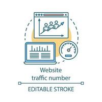 icona del concetto di numero di traffico del sito Web. illustrazione di linea sottile idea vantaggio marketing digitale. visitatori della pagina web. misurazione della popolarità del sito internet. disegno vettoriale isolato profilo. tratto modificabile