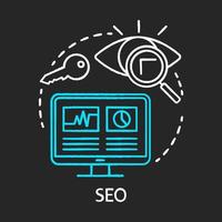 icona del concetto di gesso seo. idea di ottimizzazione dei motori di ricerca. strumento di strategia di marketing digitale. aumento del traffico del sito web. marketing online. illustrazione vettoriale di lavagna isolata