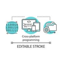 icona del concetto di programmazione di app multipiattaforma. attività di sviluppo software. illustrazione al tratto sottile idea di ingegneria delle applicazioni. informatica. disegno vettoriale isolato profilo. tratto modificabile