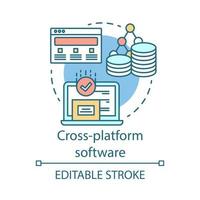 icona del concetto di sviluppo software multipiattaforma. illustrazione al tratto sottile idea di applicazione di programmazione adattiva. app reattiva, tecnologia Internet. disegno vettoriale isolato profilo. tratto modificabile