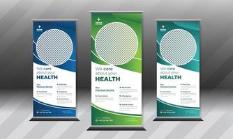 clinica medica assistenza sanitaria roll up banner template design pro vector