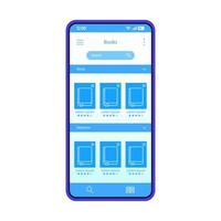 modello di vettore di interfaccia smartphone libri digitali. layout di pagina dell'app per e-reader mobile. negozio di ebook. schermata di acquisto di libri online. biblioteca virtuale. libreria on line. interfaccia utente piatta per l'applicazione. display del telefono