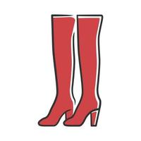 stivali alti alla coscia icona di colore rosso. donna elegante design di calzature formali. tacchi impilati casual femminili, scarpe moderne di lusso. accessorio di abbigliamento alla moda e chic. illustrazione vettoriale isolato