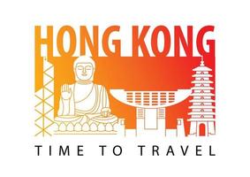 hong kong famoso punto di riferimento in stile silhouette, design colorato al neon sfumato vettore