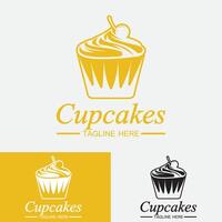 modello di vettore di progettazione di logo di cupcake. icona di panetteria cupcakes.