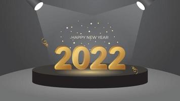 Segno di felice anno nuovo 2022, con numeri di glitter dorati su sfondo nero vettore