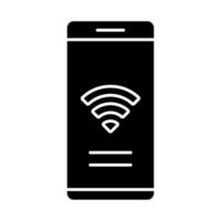 icona del glifo con accesso a Internet. zona Wi-Fi. connessione web. applicazione del router per smartphone. andare online. Wifi gratis. simbolo di sagoma. spazio negativo. illustrazione vettoriale isolato