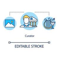 icona del concetto di curatore. sorvegliante della galleria. responsabile archivi. custode dell'istituzione storica. illustrazione al tratto sottile idea manager del museo. disegno vettoriale isolato profilo. tratto modificabile