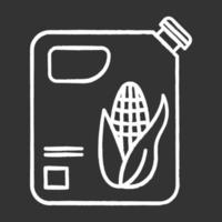 bottiglia di plastica di icona di gesso olio di mais. chimica organica. produzione e distribuzione di olio vegetale. etanolo da mais per biocarburanti. sostituto della benzina. illustrazione di lavagna vettoriale isolato