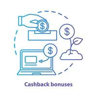 icona del concetto di bonus cashback. illustrazione al tratto sottile di idea di servizio di rimborso. fedeltà del cliente. ricompensa, programma di benefici. rimborso in denaro. disegno vettoriale isolato contorno
