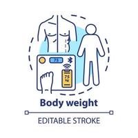 icona del concetto di misurazione del peso corporeo. combattere l'obesità dei pazienti, illustrazione della linea sottile idea extrapeso. bilance elettroniche. controllo del corpo mass.vector isolato disegno di assieme. tratto modificabile vettore