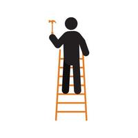 uomo in piedi sulla scala con l'icona della siluetta del martello. costruttore. domestico. lavoro degli uomini. illustrazione vettoriale isolato