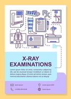 layout del modello di brochure dell'esame a raggi x. attrezzature ospedaliere. flyer, opuscolo, stampa di volantini, illustrazioni lineari. indagine radiologica. layout di pagina vettoriale per report, manifesti pubblicitari