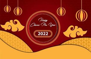 felice anno nuovo cinese 2022, con elegante carta dorata tagliata arte con artigianato, sfondo rosso con stampa floreale, per biglietti di auguri, volantini, poster. vettore