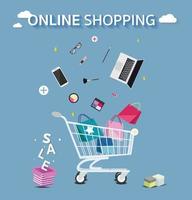 shopping online sul sito Web o sull'applicazione mobile concetto di vettore marketing e marketing digitale. composizione presa moderna.