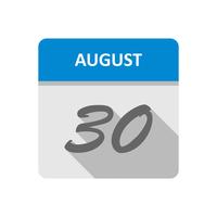30 agosto Data su un calendario per un solo giorno vettore