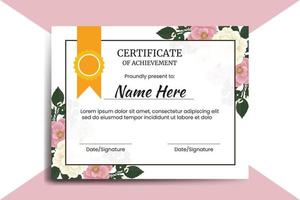 modello di certificato rosa mini fiore rosa acquerello digitale disegnato a mano vettore