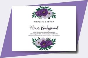 sfondo fiore banner di matrimonio, modello di disegno di fiore di peonia viola disegnato a mano ad acquerello digitale vettore